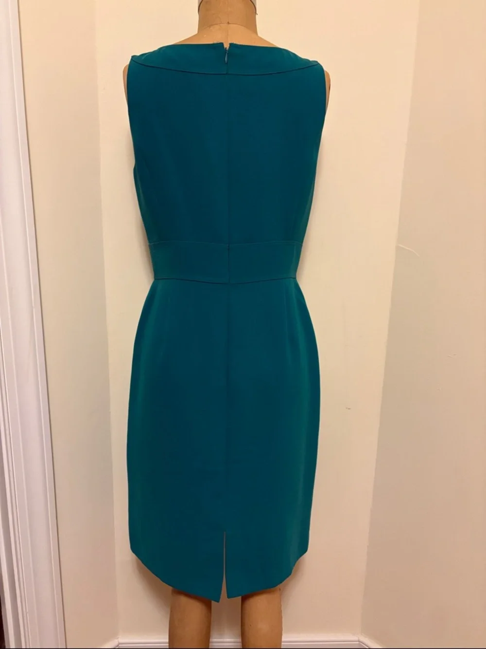 Tahari Teal Sleeveless Sheath Dress with Buttoned Waist - Picture 3 of 3